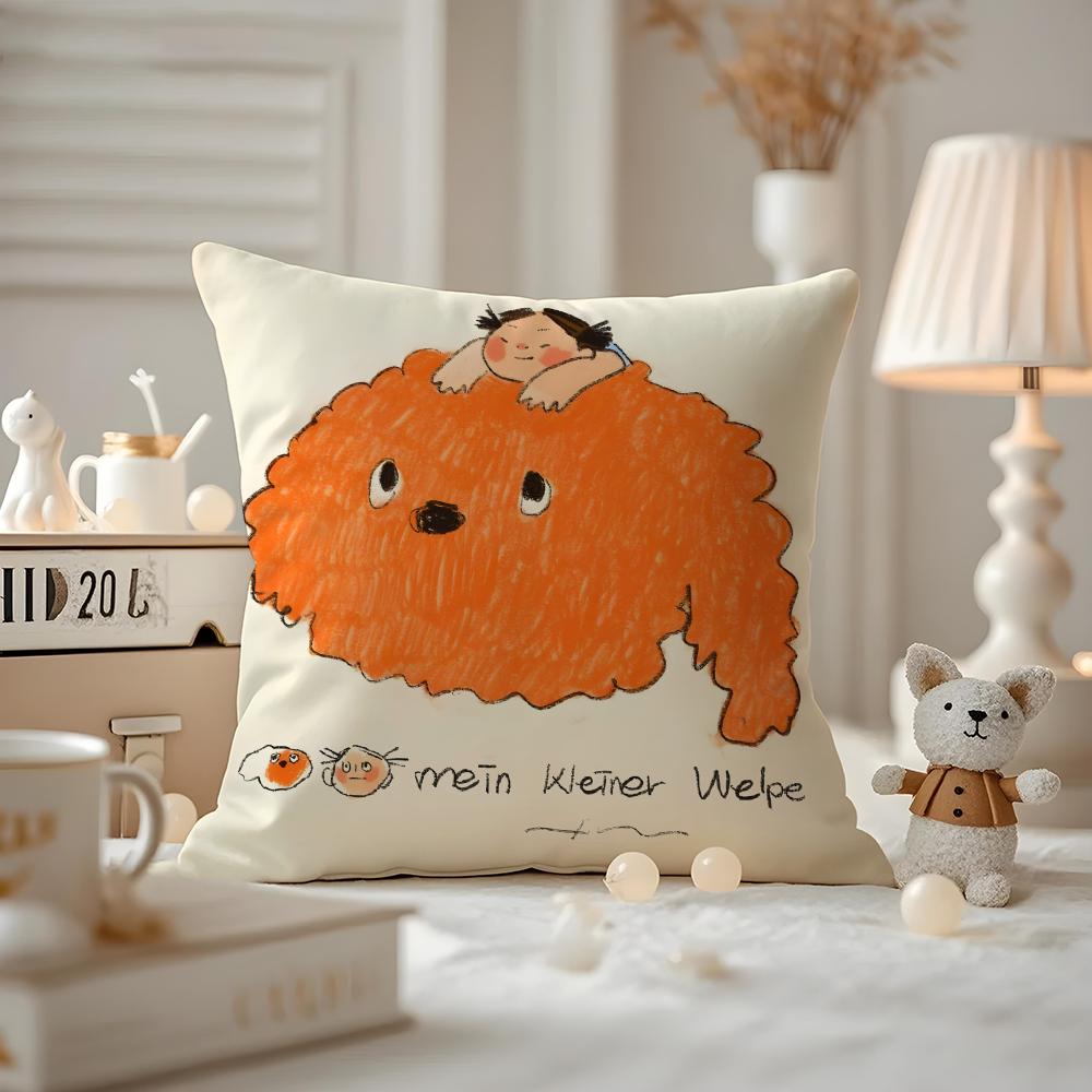 Illustrations Of Everyday Life Cushion Cover Pattern Printed Pillowcase For Living Room Sofa Cushion Cover & Bedroom Decor