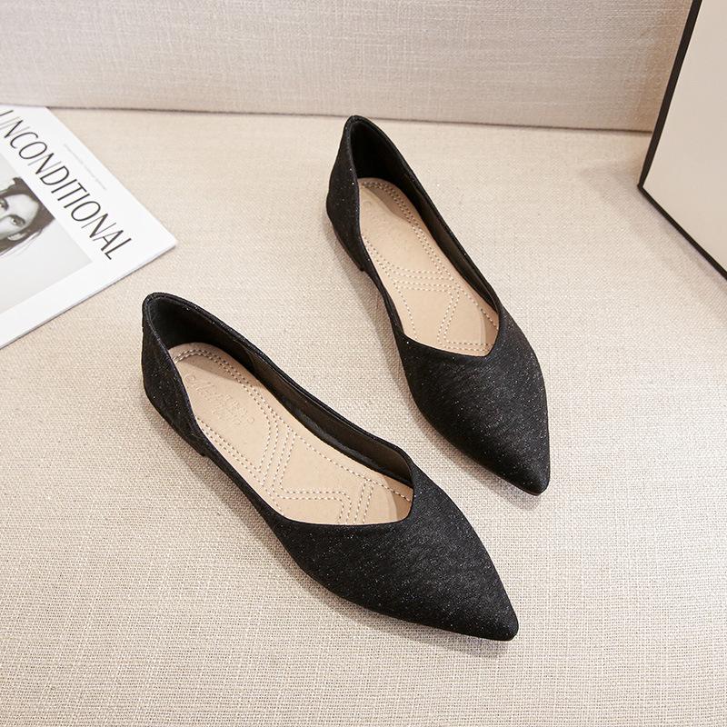Fashion Flat-Soled Womens Shoes Summer New Pointed-Toed Shallow Mouth Casual Shoes Fashion Versatile Doudou Shoes Women Large Size 34-43