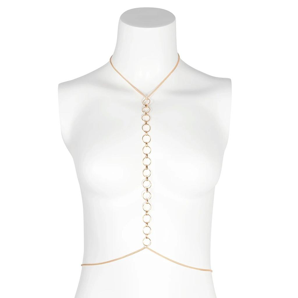 IngeSight.Z Sexy Geometric Cross Harness Bra Chest Chain for Women Simple Gold Color Bikini Chain Waist Belt Body Jewelry Party