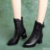 Fashionable versatile thick heel pointed midsole boots added fleece warmth comfortable women elegant minimalist women's shoes