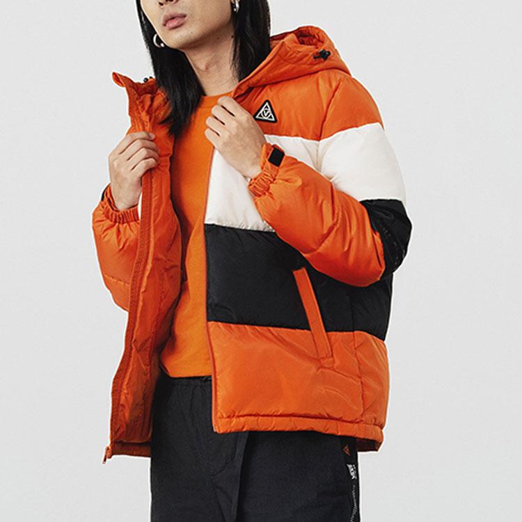 Vans Color Block Warm Hooded Down Jacket With Letters Unisex Outerwear Orange VN0A54HONC8