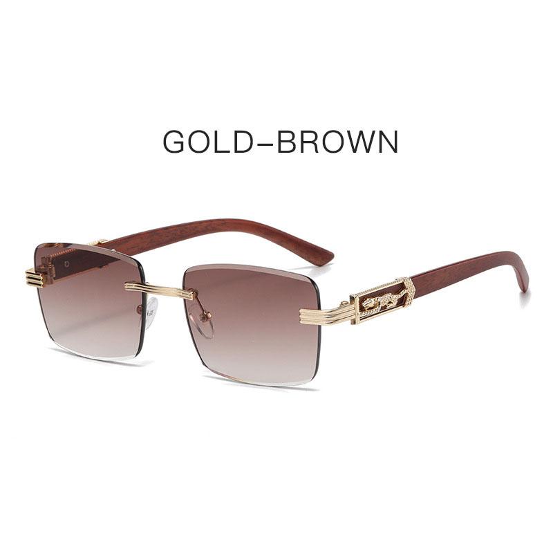 

Square-shaped Leopard Head Metal Sun Glasses Wood Grain Legs cheetah Decorative Sun Glasses Colorful Retro Frameless