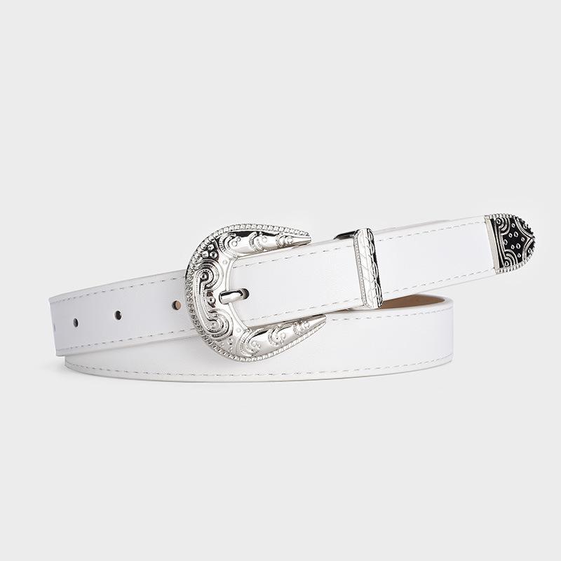 New Trend Three-Piece Women'S Belt High-End Silver Buckle Simple Decorative Pu Belt