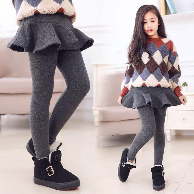 

Girls Plush Lined Skirt Pants - Faux Two-Piece, Thickened for Autumn/Winter 160cm
