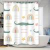 Cute Cartoon Alligator Printed Shower Curtain Waterproof Bathroom Decor Fabric For Kids Bathrooms Green Rainbow Set 180X200Cm