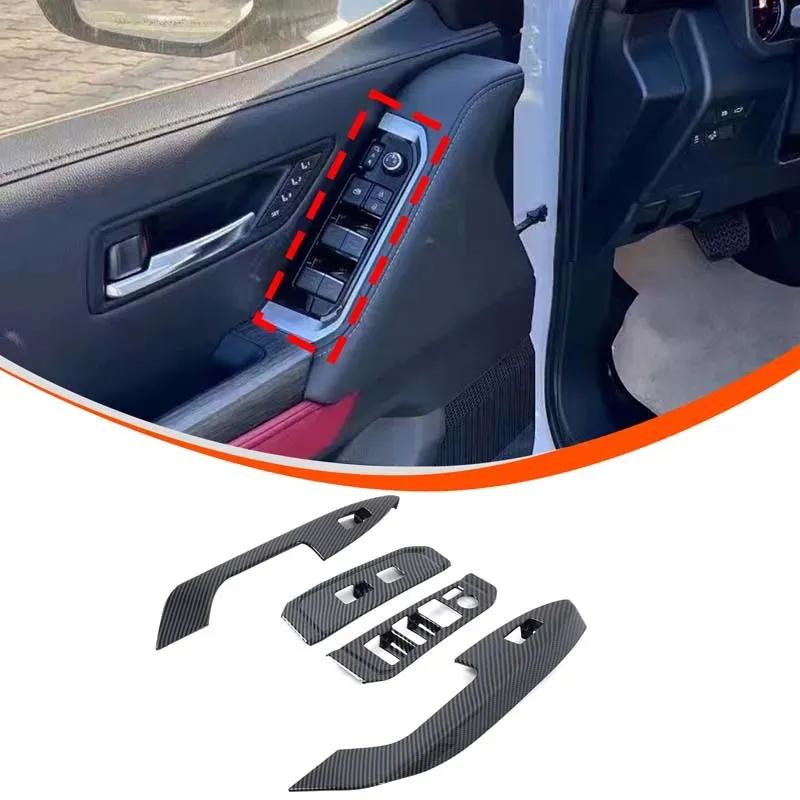 ABS Carbon Fiber Pattern Car Door Glass Lifting Panel Frame, Inner Handle Cover Sticker For Toyota Land Cruiser LC300 + LHD