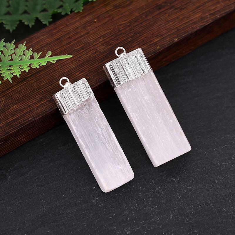 

Натуральный неправильной формы квадратный гипсовый кристалл камень кулон ожерелье DIY ювелирные изделия Without Chain серебряный