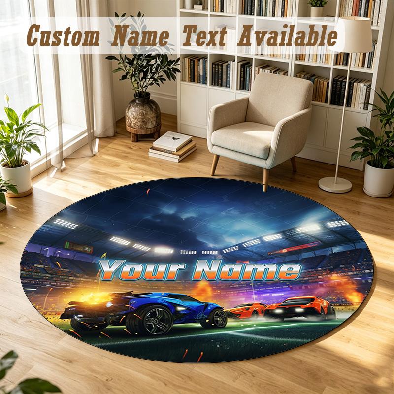 Round Rug Custom NameRocket League Pattern Non Slip Carpet Home Floor Decor