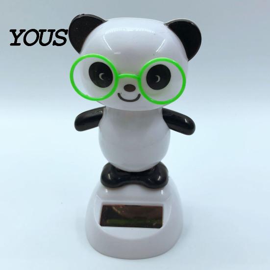 Fatigue Relief Car Accessory Solar Panda Ornament, Plastic Pendant, Automatic Head Swinging Black And White Ornament Doll, Dashboard Cute Interior