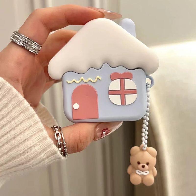 

to Airpodspro2 Generation New Arrival 3 Generation Airpods4 Generation Earphone Sleeves Drop-Resistant Creative Soft Shell Niche Style Cartoon AirPods pro2 Blue room + pendant