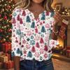 Women's Casual Christmas Print V-Neck 3/4 Sleeve Button-Front T-Shirt
