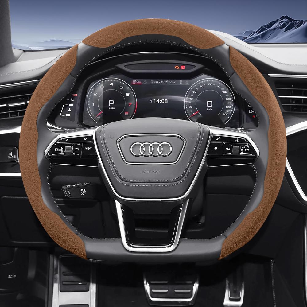 Suitable For  qwe12 Sports Suede Steering Wheel Cover, Split Snap-On Anti-Slip Style, Compatible with Models Such as Q5, Q3, A4,