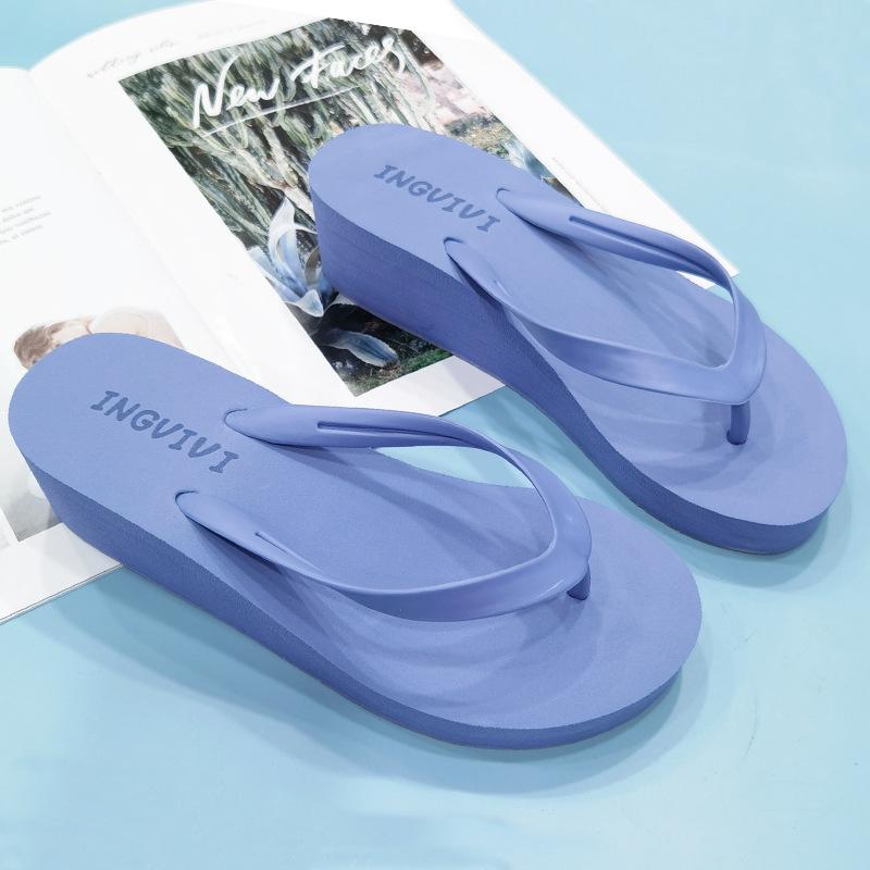 

Women s Solid Color Wedge Flip Flops 3cm Thick Platform Summer Beach Slippers Casual Non-slip Candy Color Outdoor Slides 40 світло-фіолетового кольору