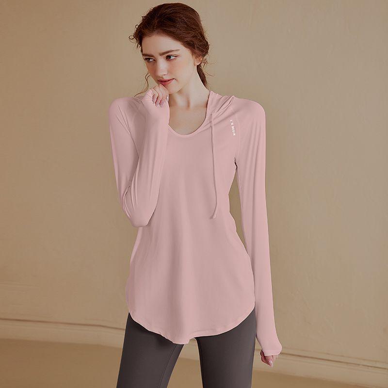 Top de entrenamiento con capucha de manga larga ajustado para mujer Otoño Primavera Cintura Alta Holgado Camisa de Fitness para Correr Yoga Gimnasio