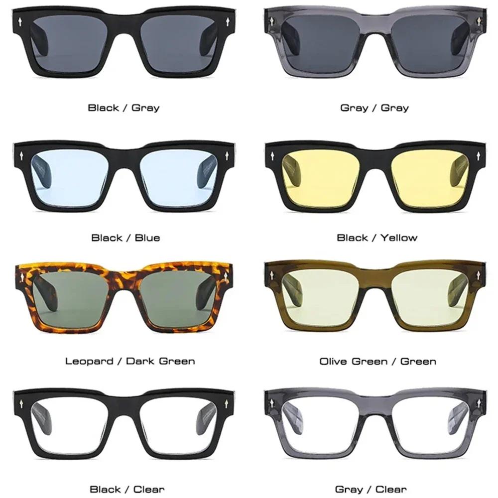  Fashion Square Men Sunglasses Retro Shades UV400 Rivets Women Punk Olive Green Trending Sun Glasses