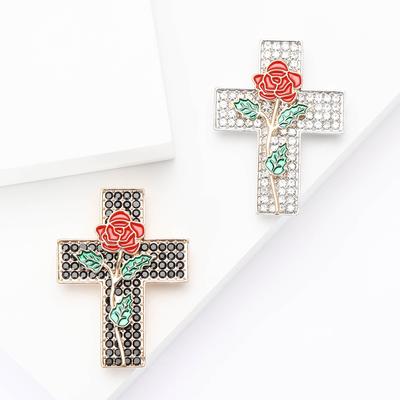 Vintage Legierung Strass Kreuz Rose Brosche Internet-Berühmtheit Damen Kleidung Brosche Ornament Anstecknadel