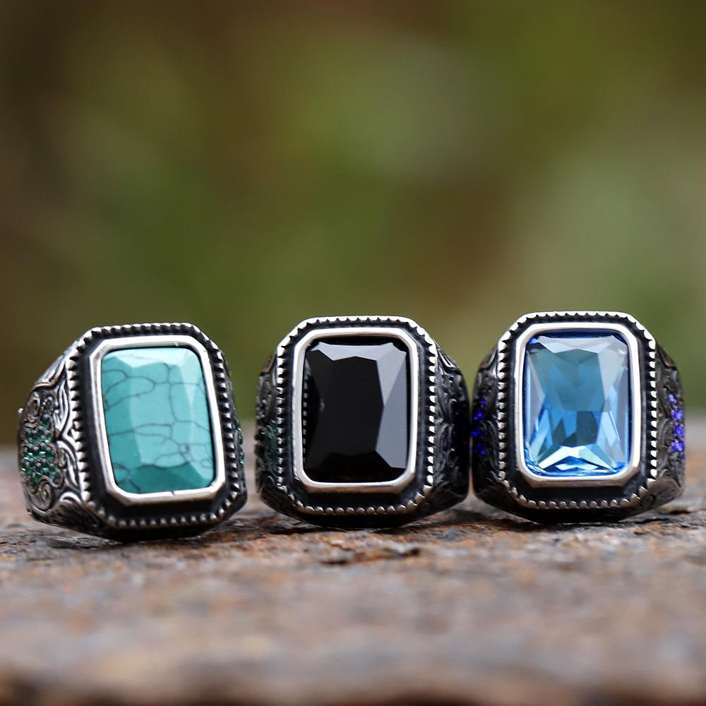 New Unique Design 316L Stainless Steel Turkish Stone Ring CZ Ring For Men High Quality Zircon Jewelry Gift