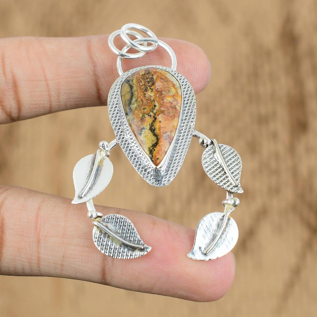 Pear Picture Jasper Stone Ethnic Daughter Engagement Birthday Pendant 925 Silver