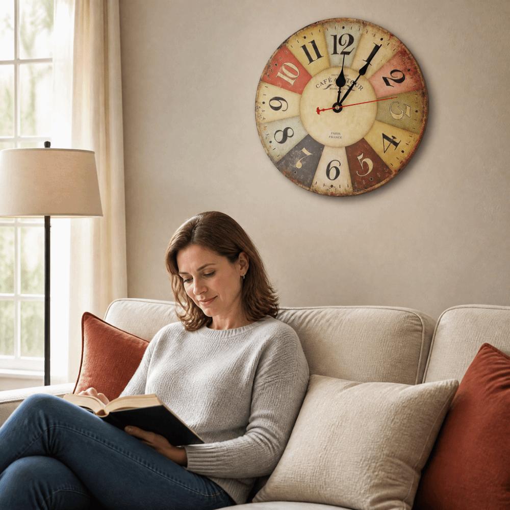 12 Inch Quartz Wall Clock Battery Operated Retro Wall Clock Colorful Wooden Wall Clock For Home