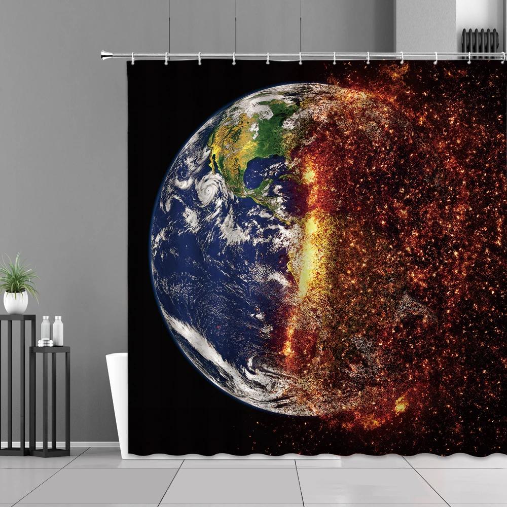 

Creative Blue Globe Shower Curtain Polyester Waterproof 3D Print Shower Curtains Bath Partition Screens Home Decor With Hooks W60H190(CM)-1 Pcs