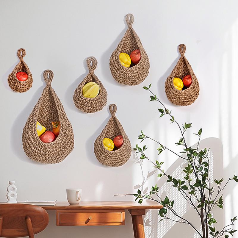 Wall-Mounted Cotton Rope Fruit & Vegetable Basket with Bird's Nest Design