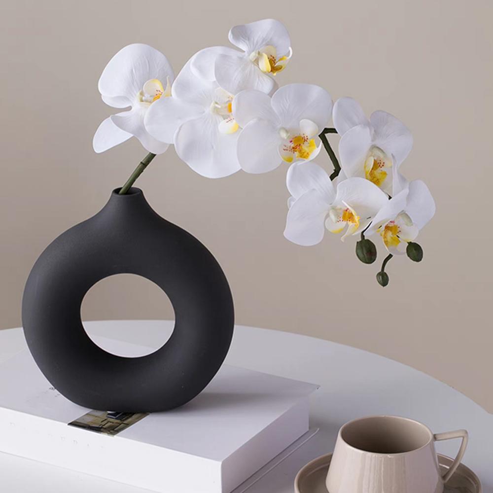 Hot Sale Donut Shape Flower Vase Oval Wedding Decoration Home Living Room 1Pcs Plastic Flower Vase White Flat Minimalist