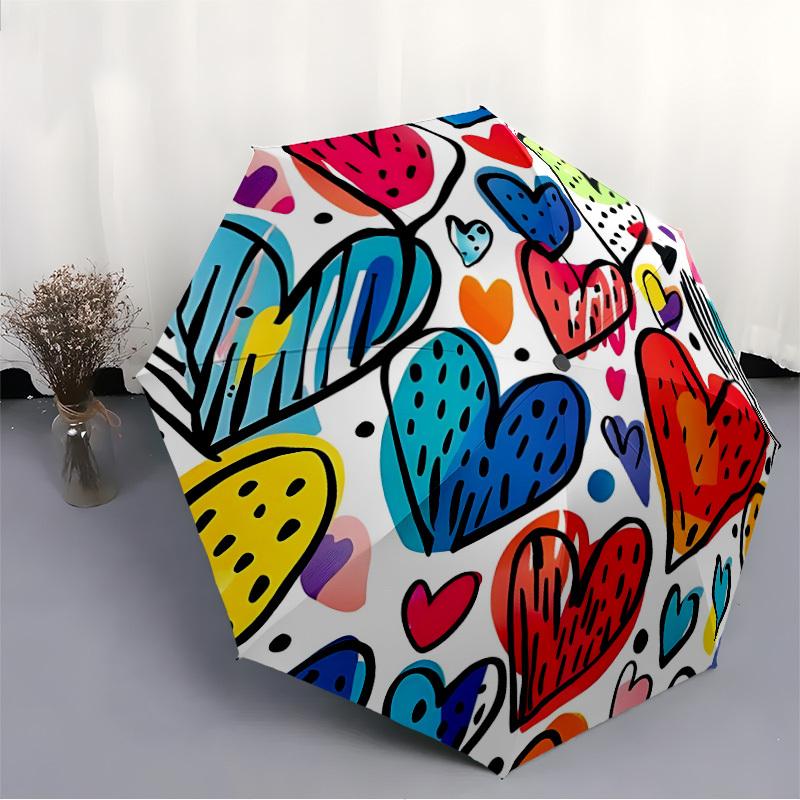 1pc Heart Colors Automatic Open/close Umbrella, 8-Rib sturdy structure, Auto Folding/Opening, Portable Travel Umbrella for Women,098