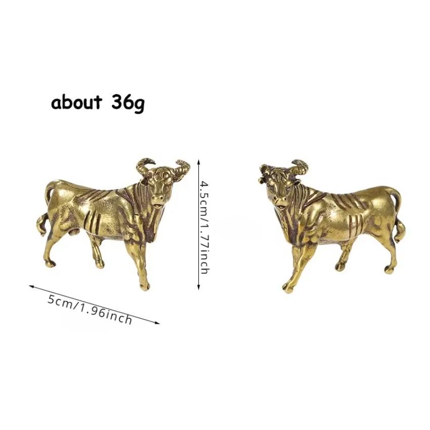 1 Pair Solid Brass Ox Sculpture Zodiac Desktop Decor Handmade Copper Art Collectible Gold Plated Lucky Charm for Christmas