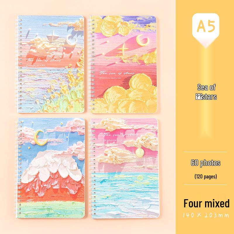 Oil Painting Landscape A5 Spiral Notebook: Cute and Thick Ruled Stationery Diary for Students