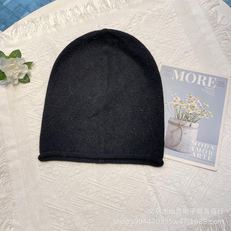 Wool Hat Women's Autumn and Winter New Versatile Knitted Warm Ear Protection Internet Celebrities Show Face Small Lazy Pile Hat