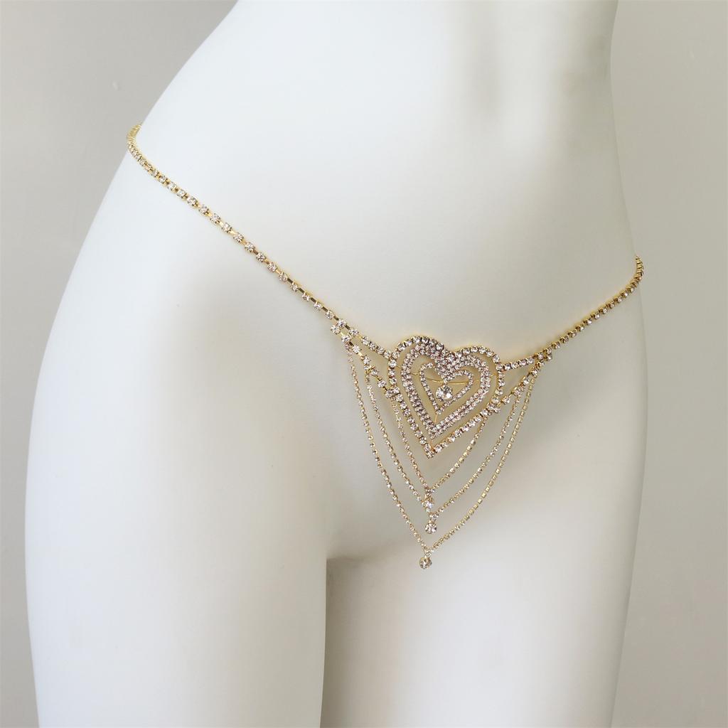 Hot Waist Accessories Shiny Rhinestones Sexy Love Long Chain Rhinestone Panties Body Chain Accessories Women