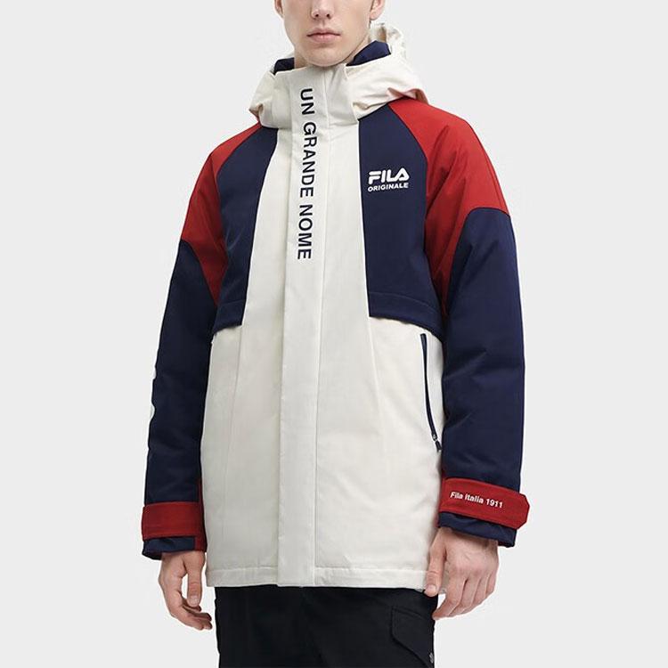 Fila Letter Splicing Zipper Hooded Down Jacket Men Outerwear Fresh-Milk-White F11M349901F-IV