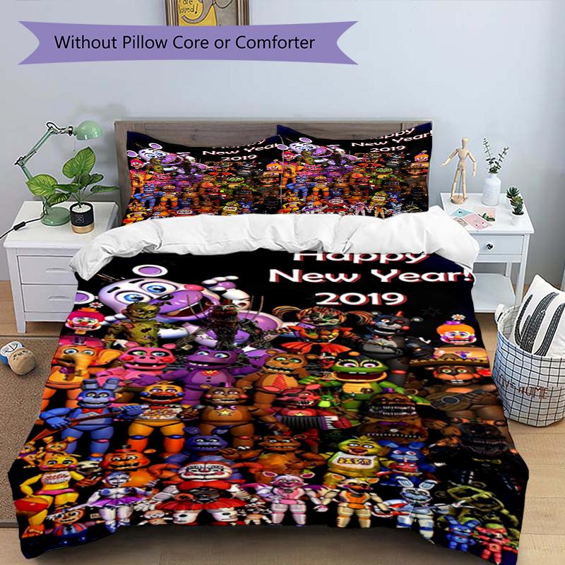 3pcs Duvet Cover Set (1*Duvet Cover + 2*Pillowcase, Without Core), Five Nights At Freddy's Print Bedding Set, Bedroom Decor, All‑Season, Birthday Gift