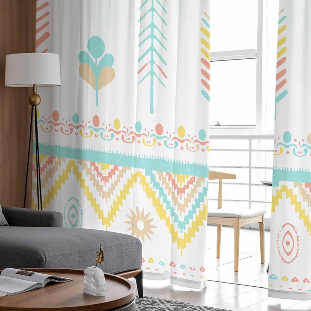 Aztekische Navajo Blume Gras Stamm Transparente Vorhänge für Kinderzimmer Wohnzimmer Voile Fenstergardinen Tüll Vorhänge