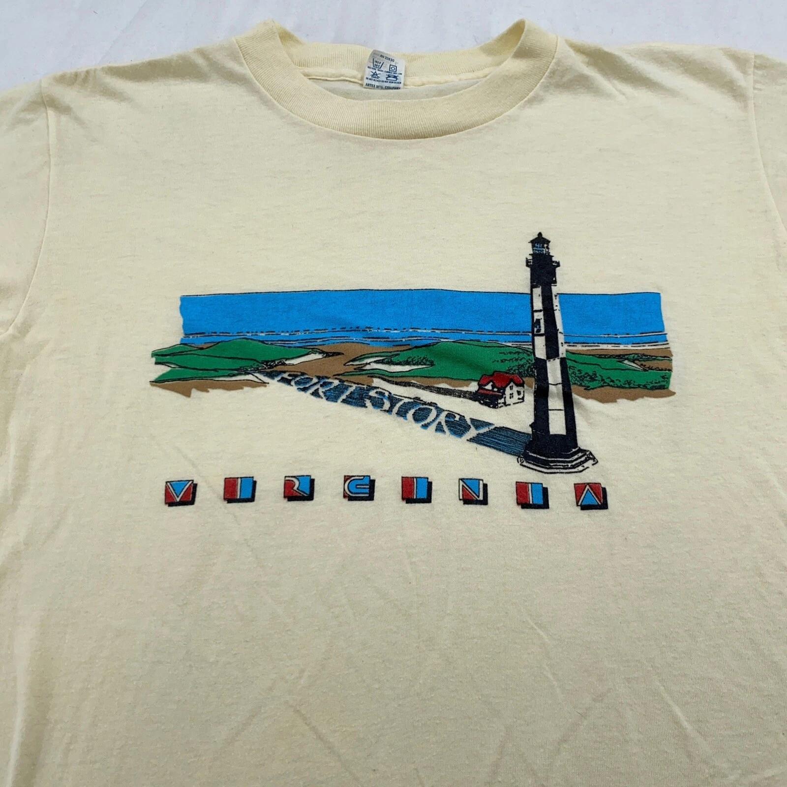 

vintage 80s LIGHTHOUSE FORT STORY VIIRGINA T-Shirt M/L art L