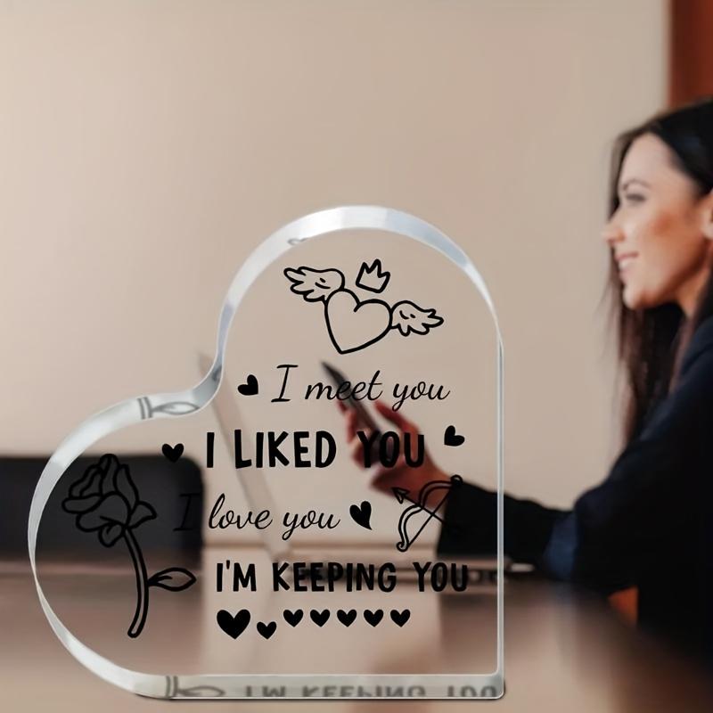 2D Flat I Love You Acrylic Heart-shaped Desktop Decoration Plaque, Home Decor Plaque Hanging Wall Art Decorative Garden Decoration for Room Door Signs