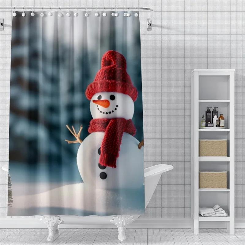 Home Decoration Shower Curtains For Bathroom Waterproof Curtain Fabric Modern Nordic Style Living Room Merry Christmas Winter