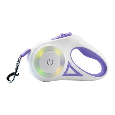 Retractable Pet Leash Ergonomic Handle Dog Walking Leash with LED Colorful Light for Puppy Beige