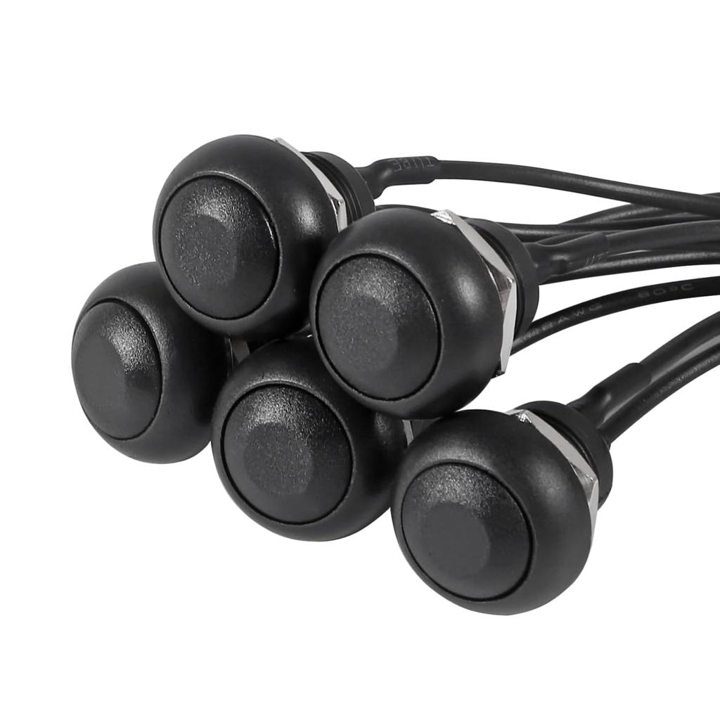 5Pcs 12mm Momentary Push Button Switch Mini Round Switch Waterproof ON Off 1A 250V AC SPST NO 2 Pin Horn Switch for Car, PC, Table Lamp -