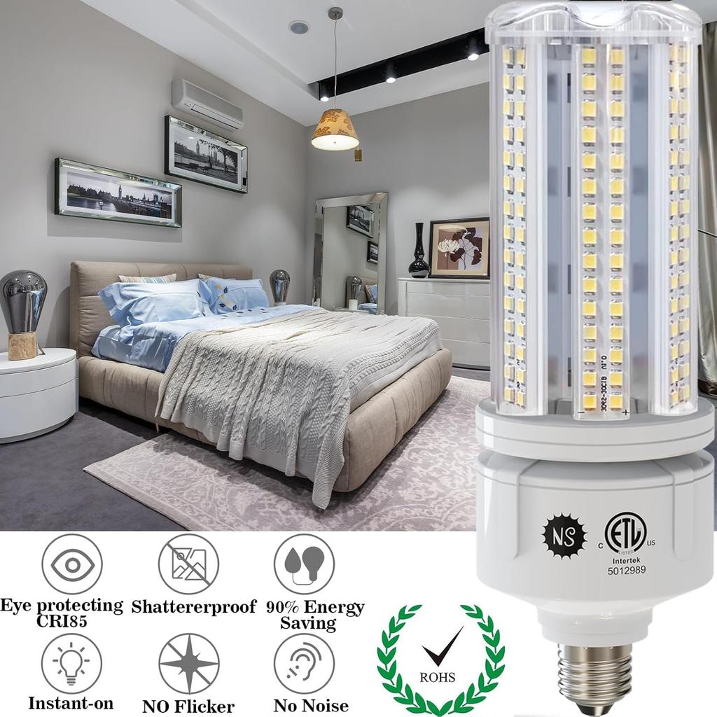 NS 2 Pack 7530 Lumen A19 60W LED Corn Light Bulbs E26 Medium Base 6500K Cool White for Home Garden Lighting Garage Backyard Office Household