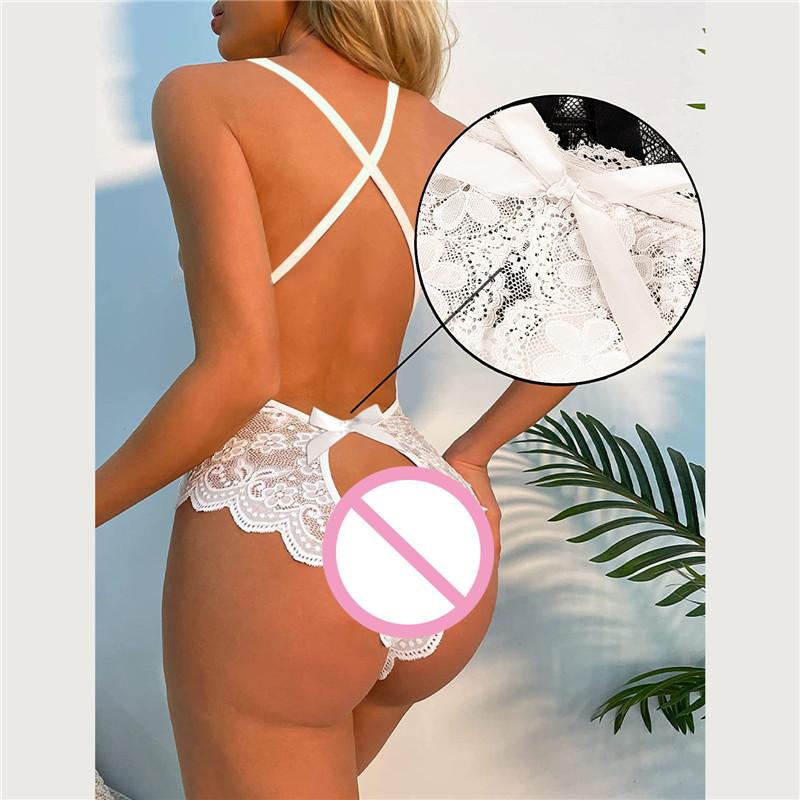 Lingerie Women Lace Transparent Pajamas Set Sexy Sleepwear Deep V Pajama Set Erotic Nightdress