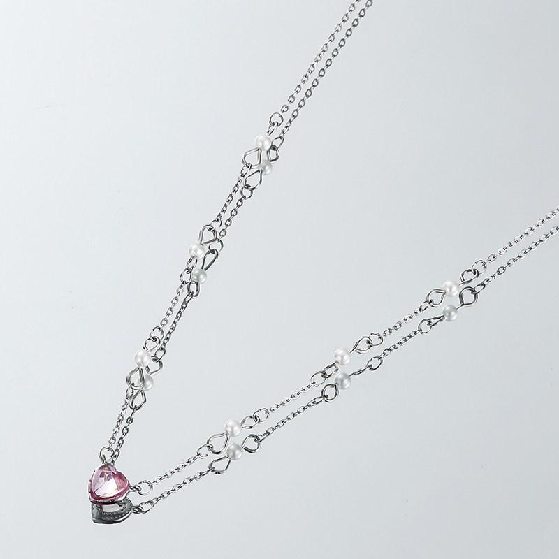 VOYAGE Pink Heart & Pearl Pendant Necklace - Elegant Women's Luxury Choker