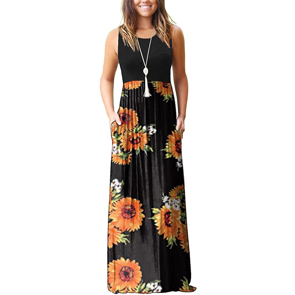 Women's Summer And Spring European And American Printing Pocket Drees