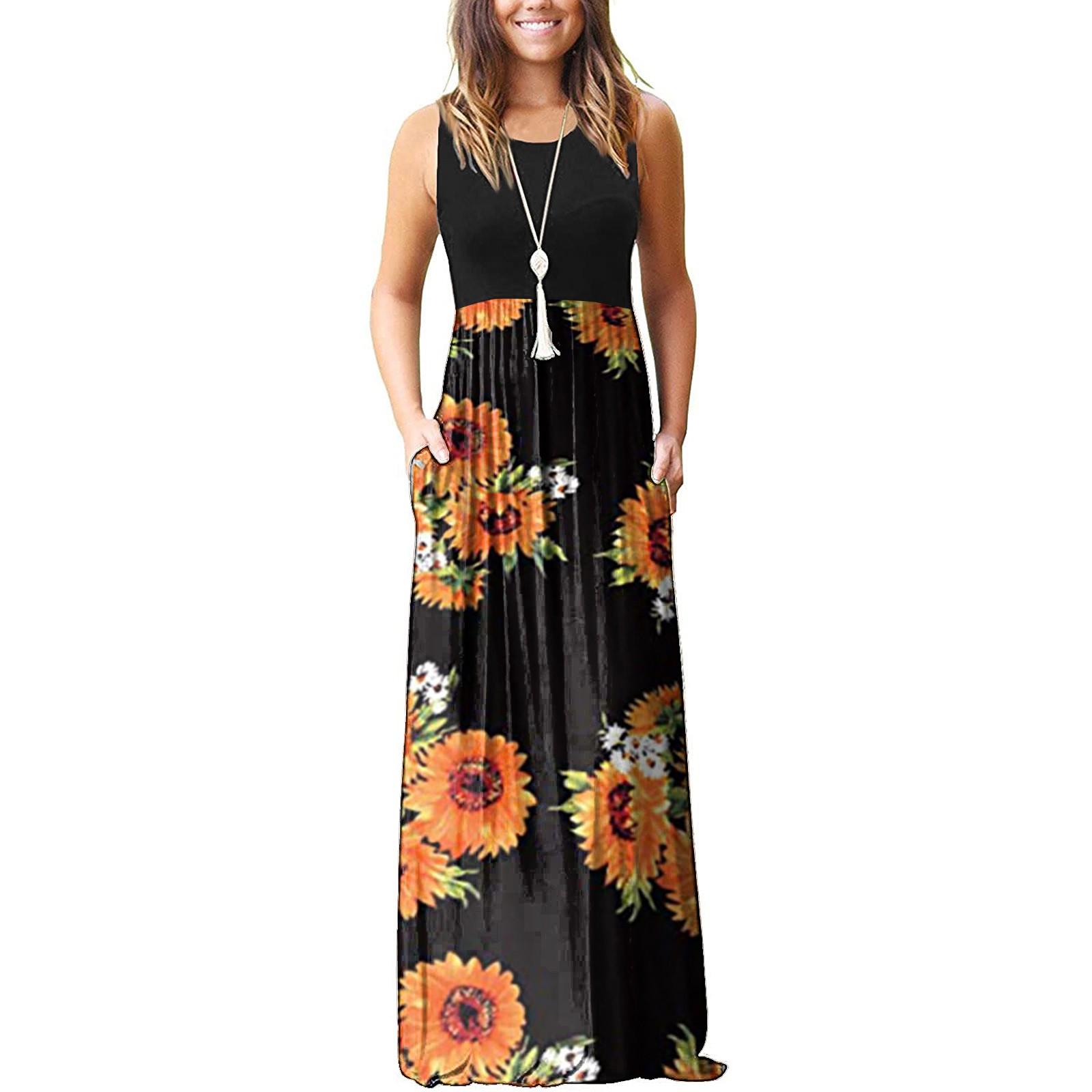 

Женские летние и весенние европейские и американские карманные платья с принтом XL жёлтый