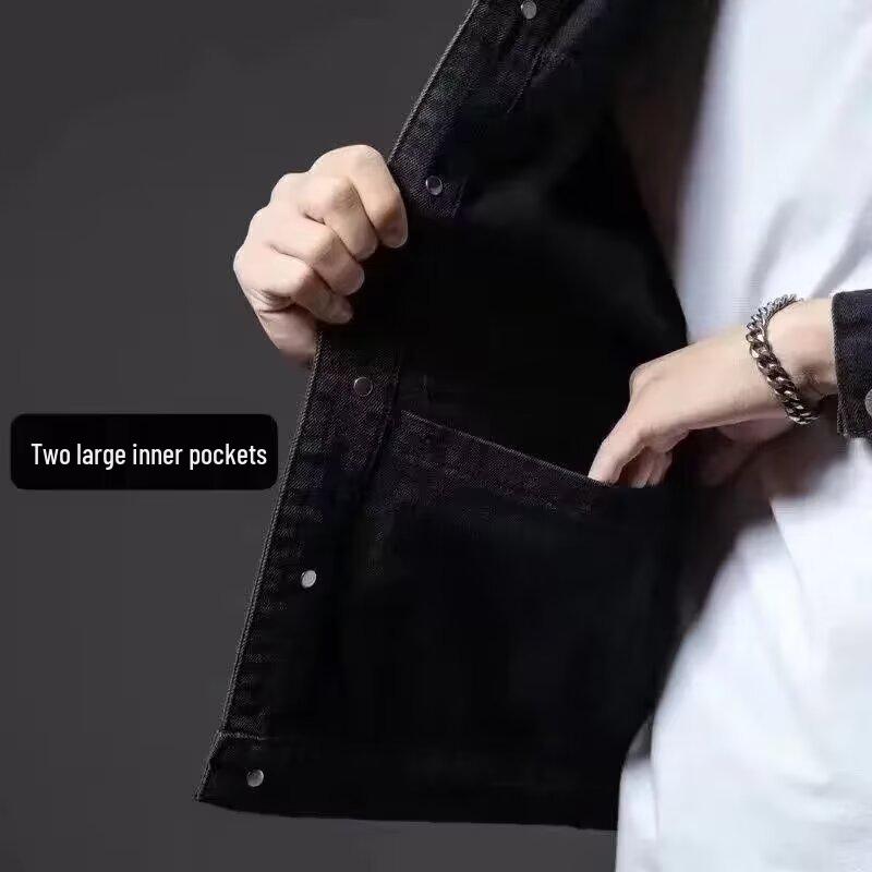 Trendy Men's Slim Fit Black Denim Jacket for Spring/Autumn - Youth Student Fashion