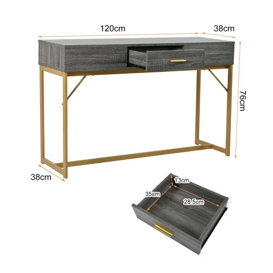 Console Table with 2 Drawers Light Luxury Modern Metal Golden Frame Living Room Farmhouse Long Hallway Table Behind Sofa Narrow Entryway