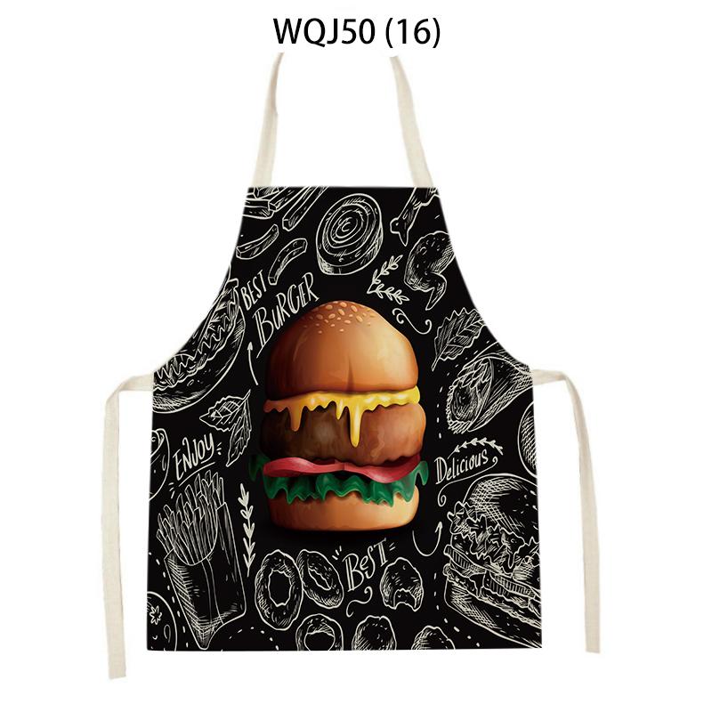 Coffee Hamburger Printed Kitchen Aprons for Adult Kids Household Linen Bib Fruits Vegetables Cooking Baking Apron Cleaning Tool