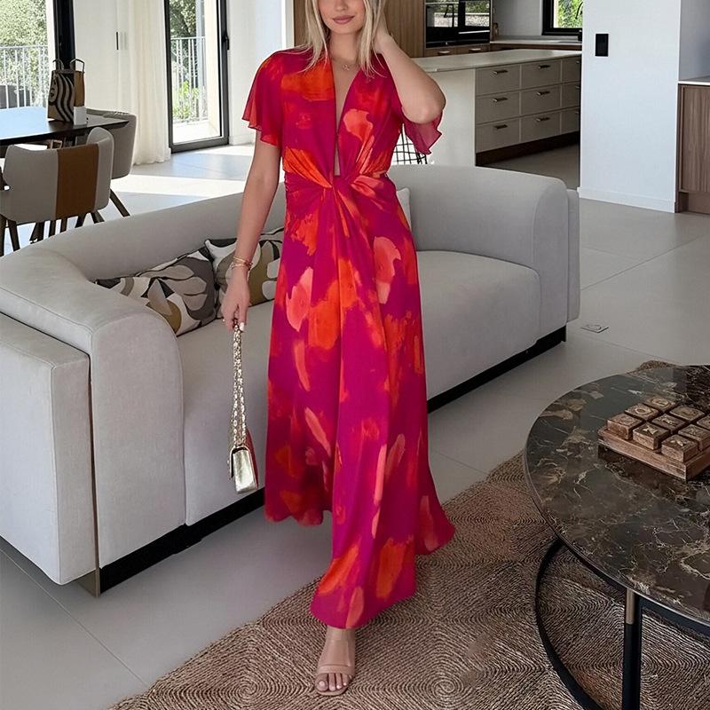 Summer new women's clothing, European and American dresses, fashionable and casual vacation style lace-up loose long skirts