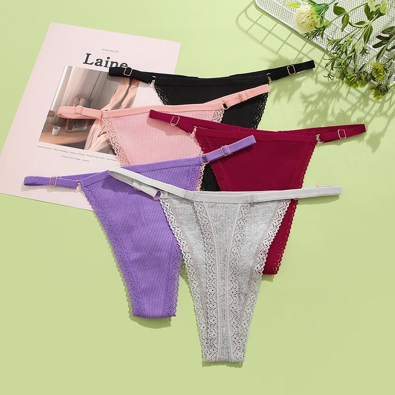 Cotton Adjustable Waist Thong Women Low Waist G-String Panties Female Soft Breathable Lingerie Solid Underwear