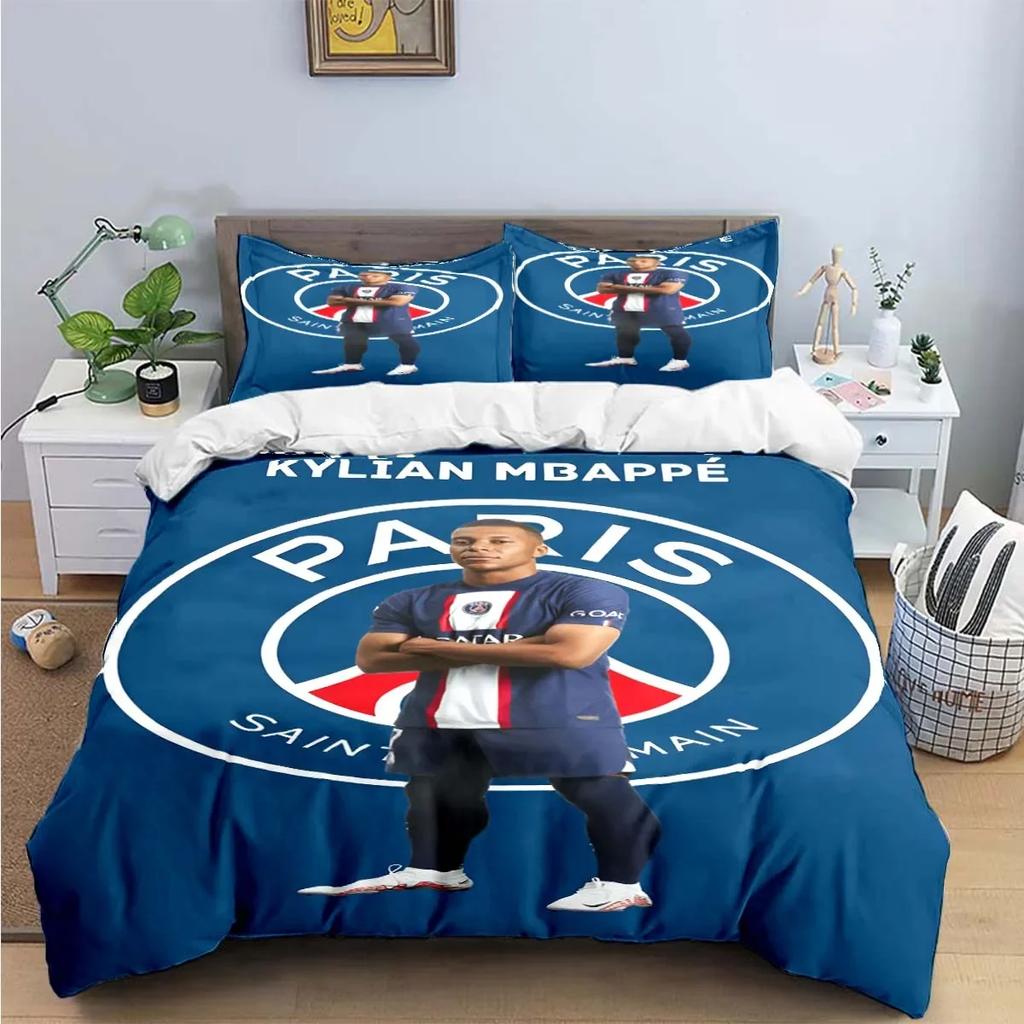 Set Biancheria da Letto Digitale alla Moda Calcio M-Mbappe Copripiumino Piumone Letto Giovani Bambini Ragazza Ragazzi Regalo di Compleanno